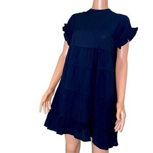 Molehill boxy dress black tiered flowy NEW SZ Sm loose fitting baby doll style